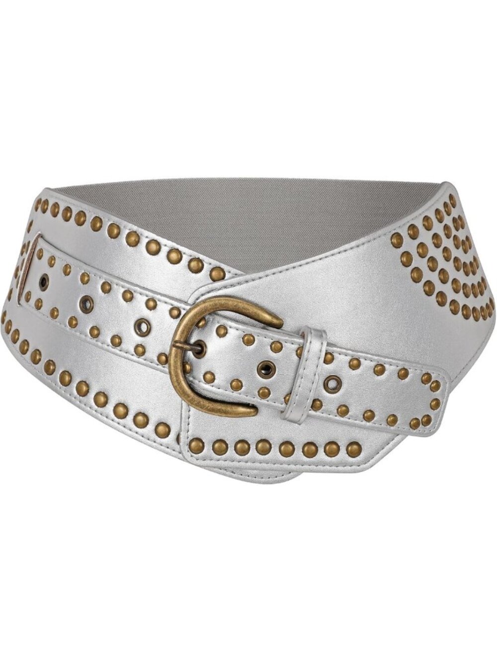 Vintage Wide Elastic Studded Belt | Stretchy Waist Belt with Rivets & Metal